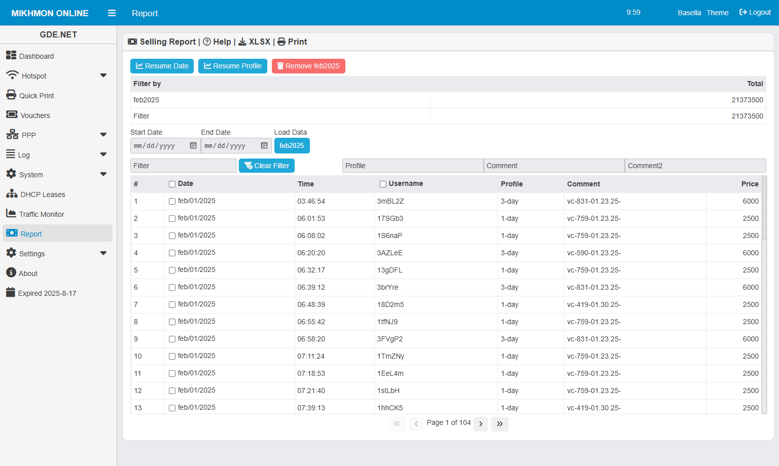 Hotspot Users List Preview Mikhmon Online